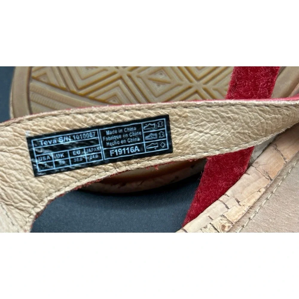 Teva Capri Universal Women's 7 Red Leather Sandals Cork Wrap Casual